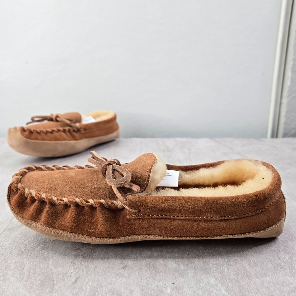 LL Bean Moccasin Loafers Kids 3 Brown Suede Fur Lined Slip On Southwestern  Shoe